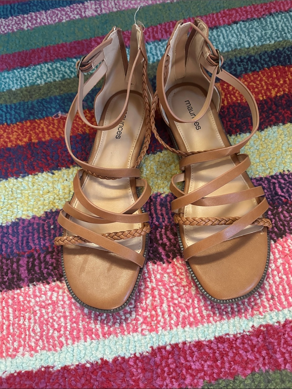 Maurices Brown Braided Strappy Ankle Wrap Sandals